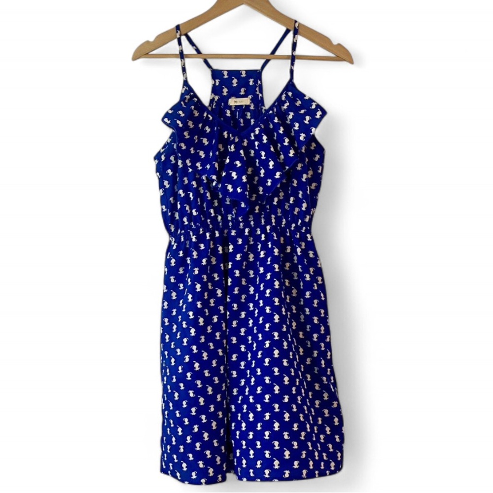🐈‍⬛ Everly blue & white strappy ruffled CAT DRESS
